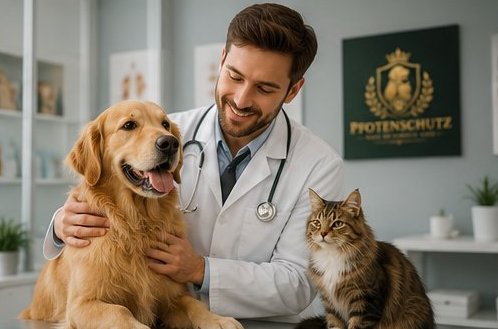 Tierarzt mit Hund und Katze in der Praxis